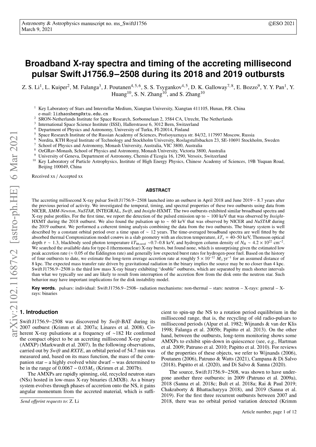 Arxiv:2102.11687V2 [Astro-Ph.HE] 6 Mar 2021