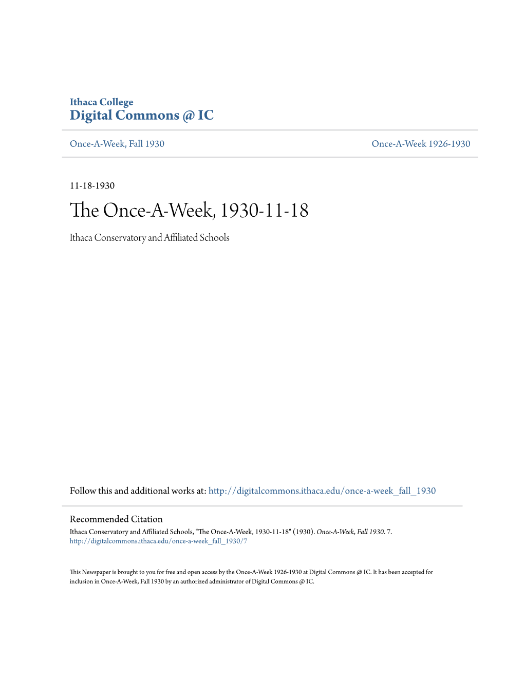 The Once-A-Week, 1930-11-18 Ithaca Conservatory and Affiliated Schools