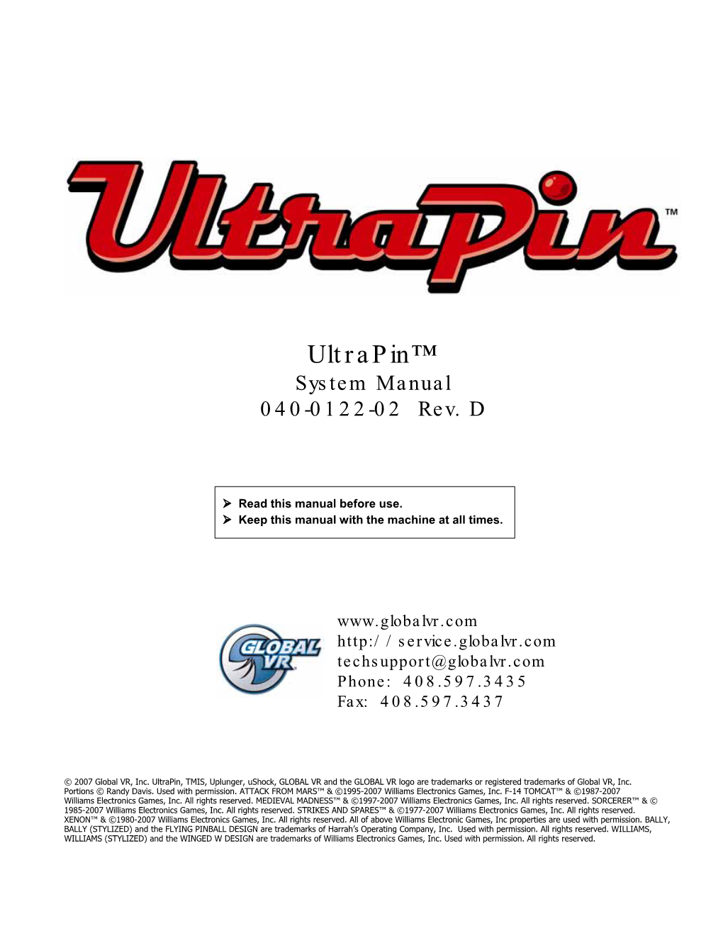 Ultrapin System Manual Page 2 of 48 040-0122-02 Rev