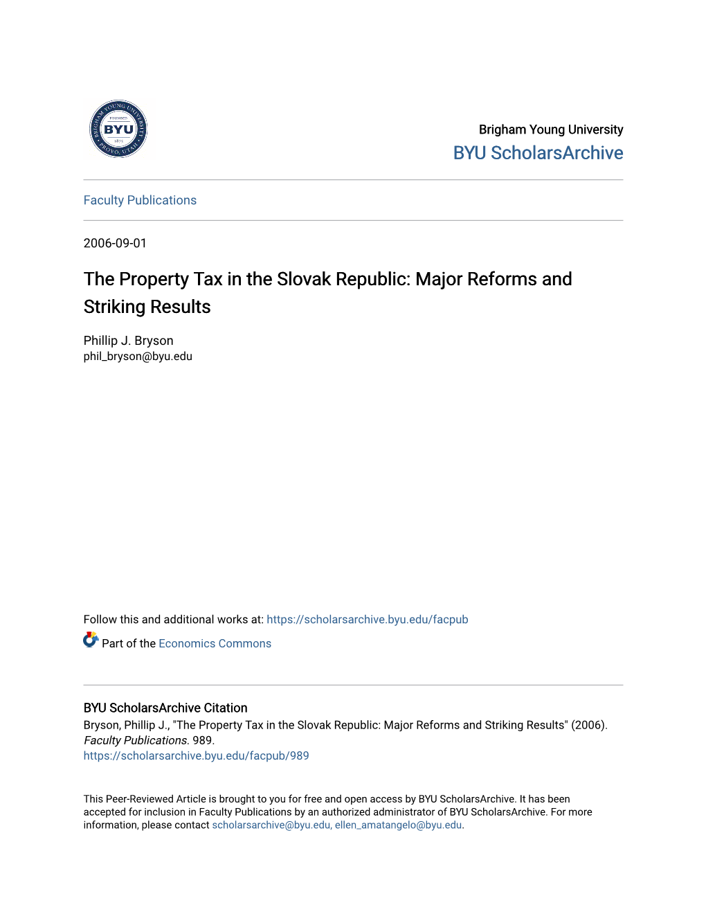 The Property Tax in the Slovak Republic: Major Reforms and Striking Results