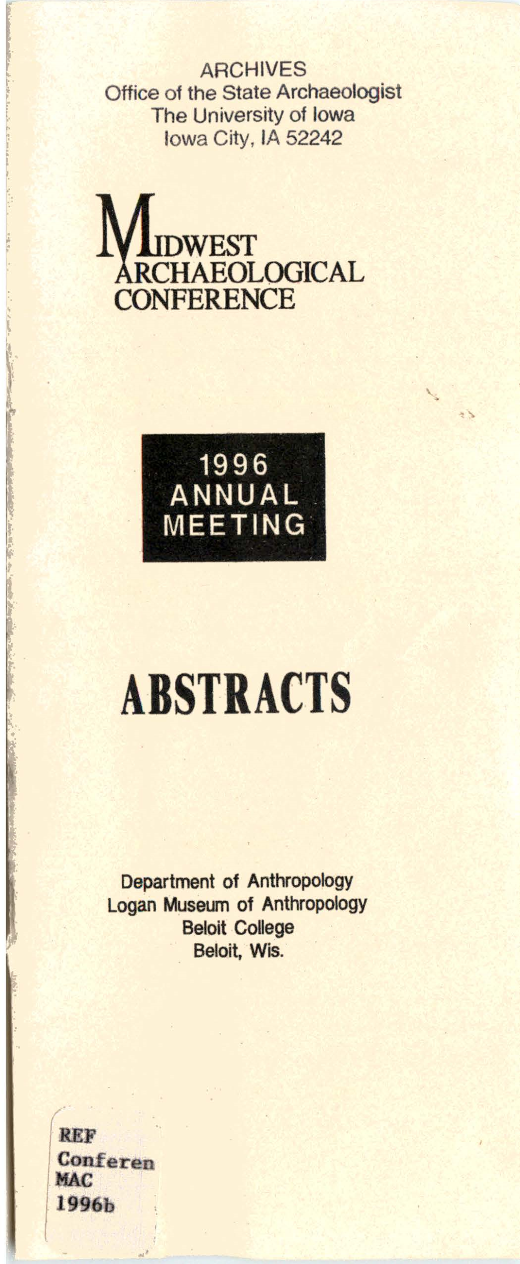 1996 Midwest Archaeological Conference Abstracts