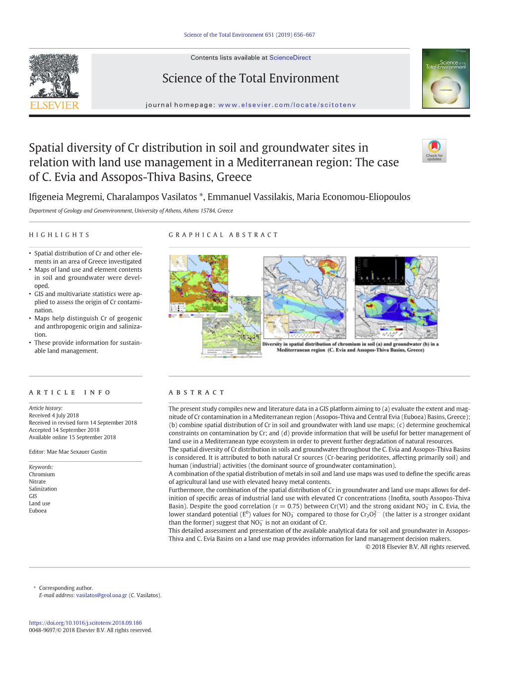 Spatial Diversity of Cr Distribution in Soil and Groundwater Sites in Relation with Land Use Management in a Mediterranean Region: the Case of C