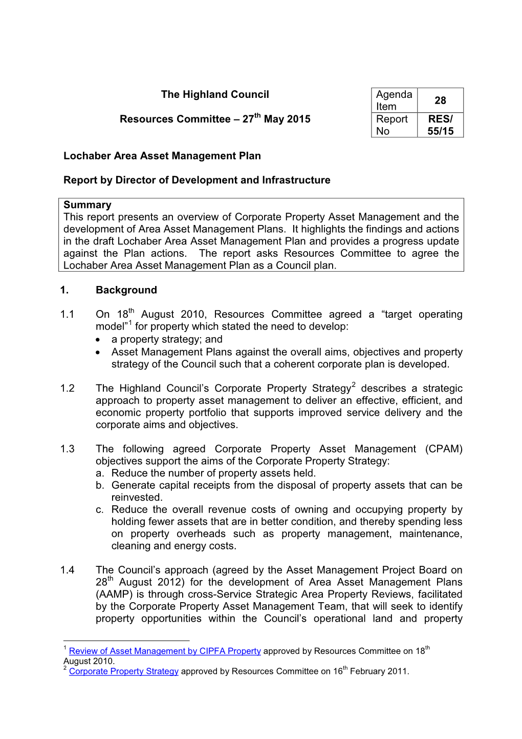 Lochaber Area Asset Management Plan