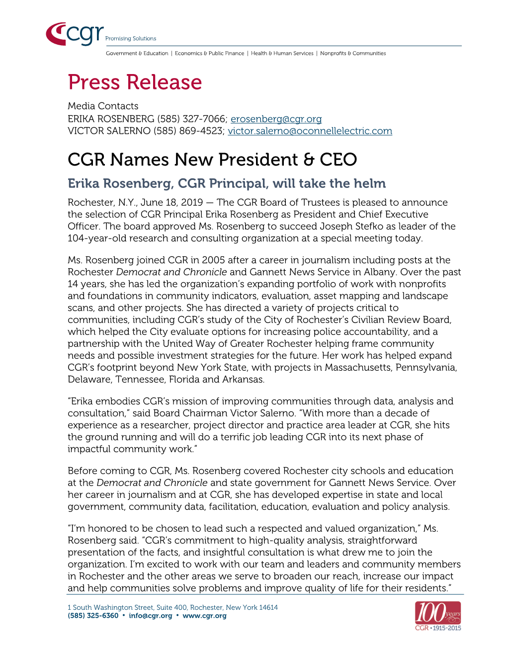 CGR Names New President &