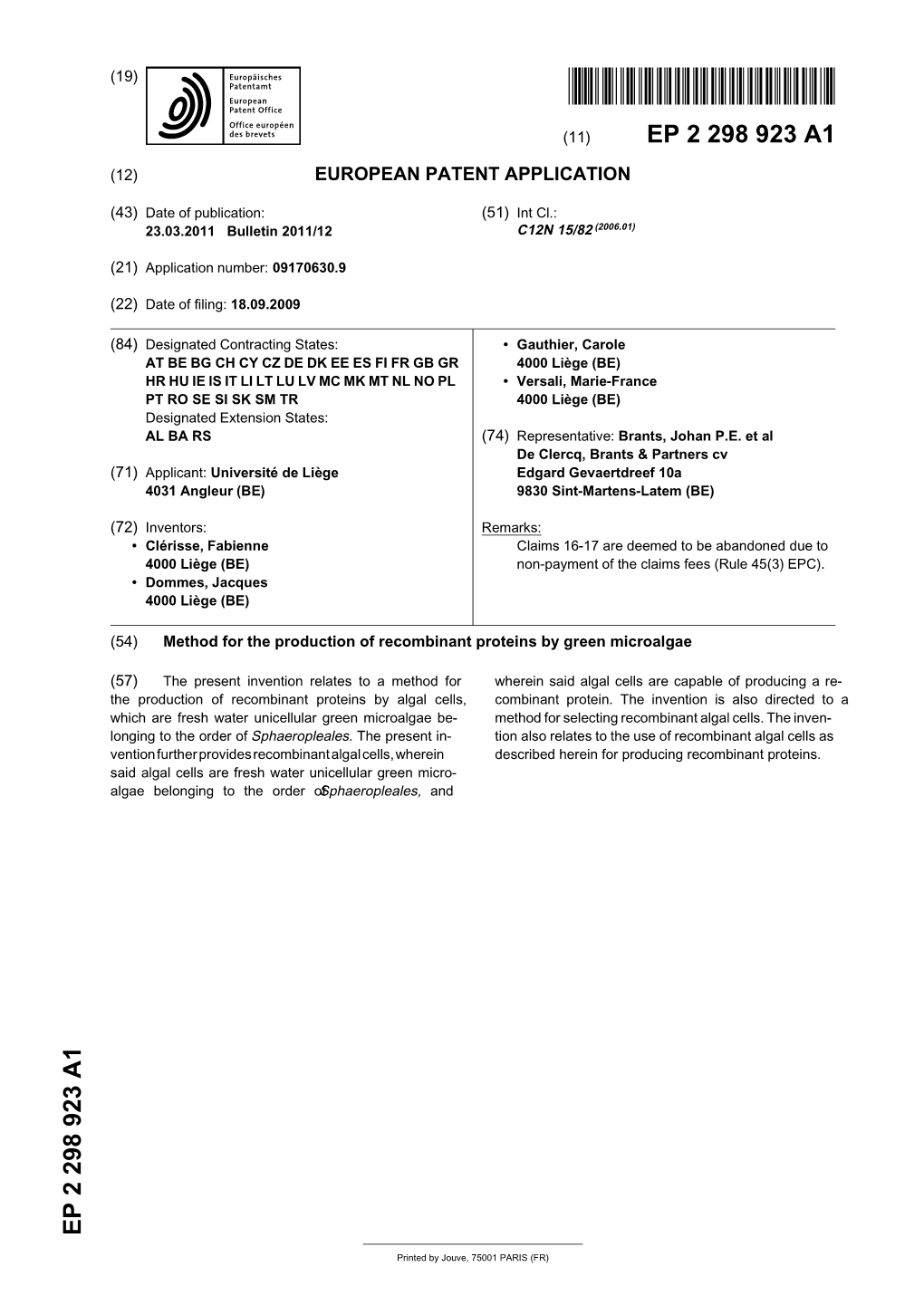 Method for the Production of Recombinant Proteins by Green Microalgae