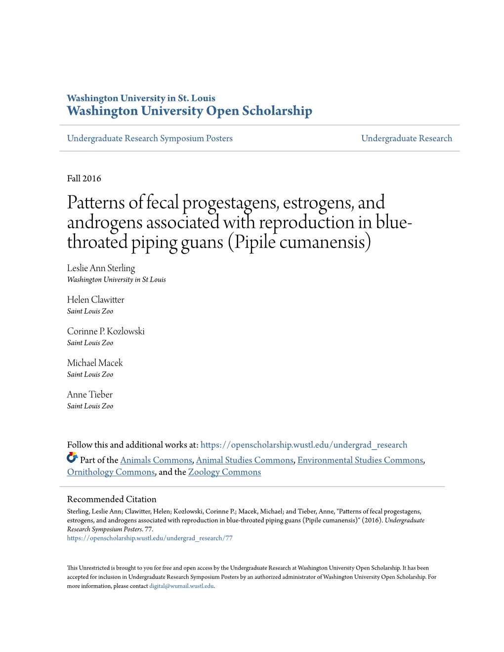 Patterns of Fecal Progestagens, Estrogens, and Androgens