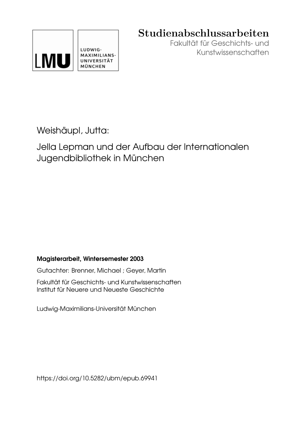 Jella Lepman Und Der Aufbau Der Internationalen Jugendbibliothek in München