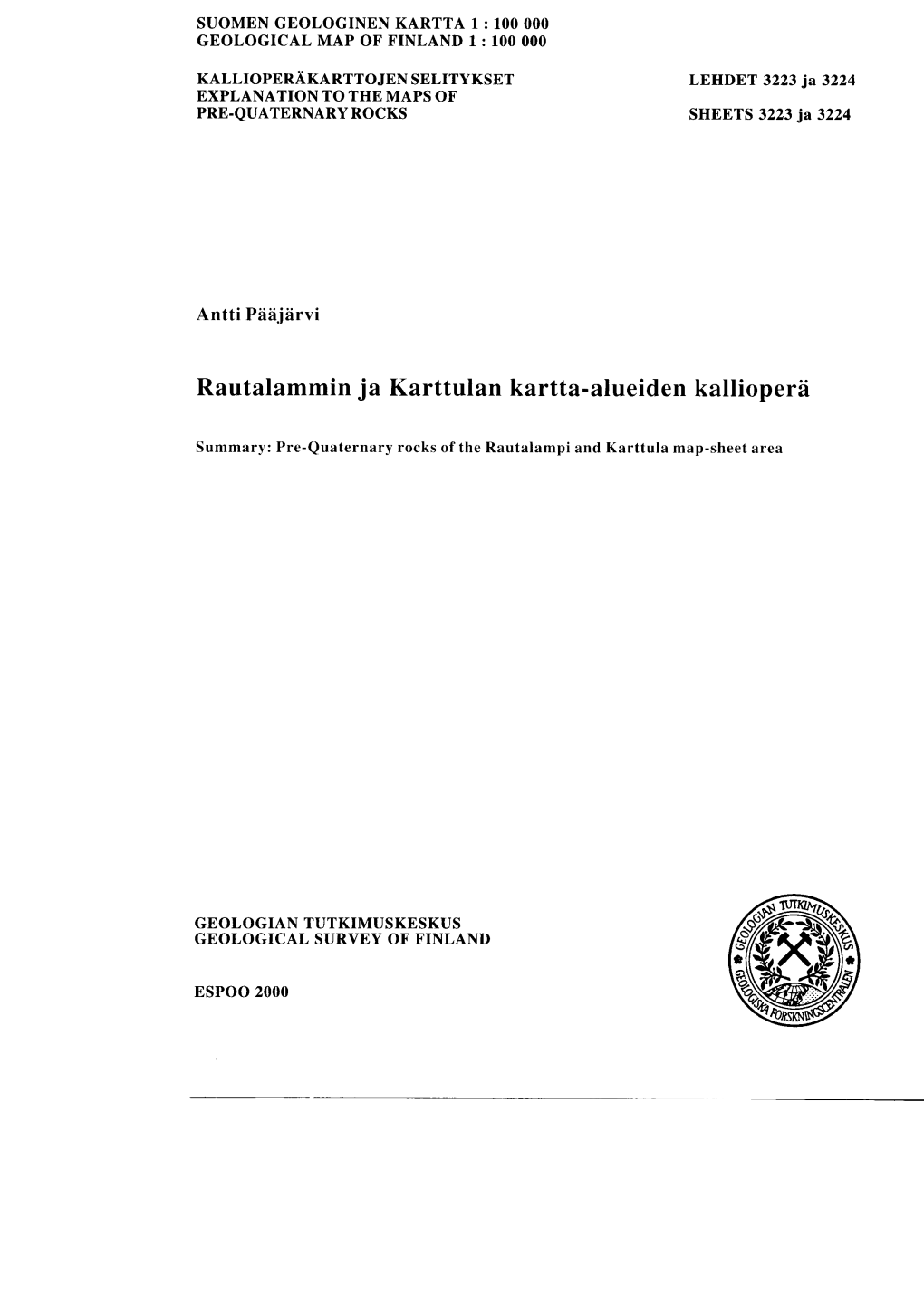 Antti Paajarvi Rautalammin Ja Karttulan Kartta-Alueiden Kalliopera