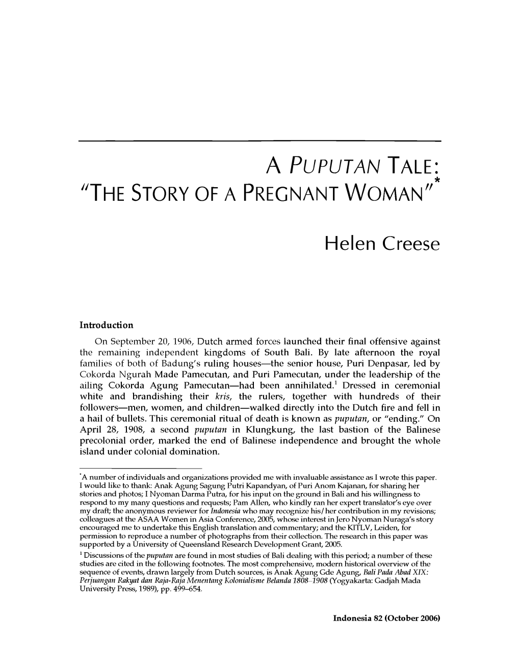 Puputan Tale: "The Story of a Pregnant W Om An"*