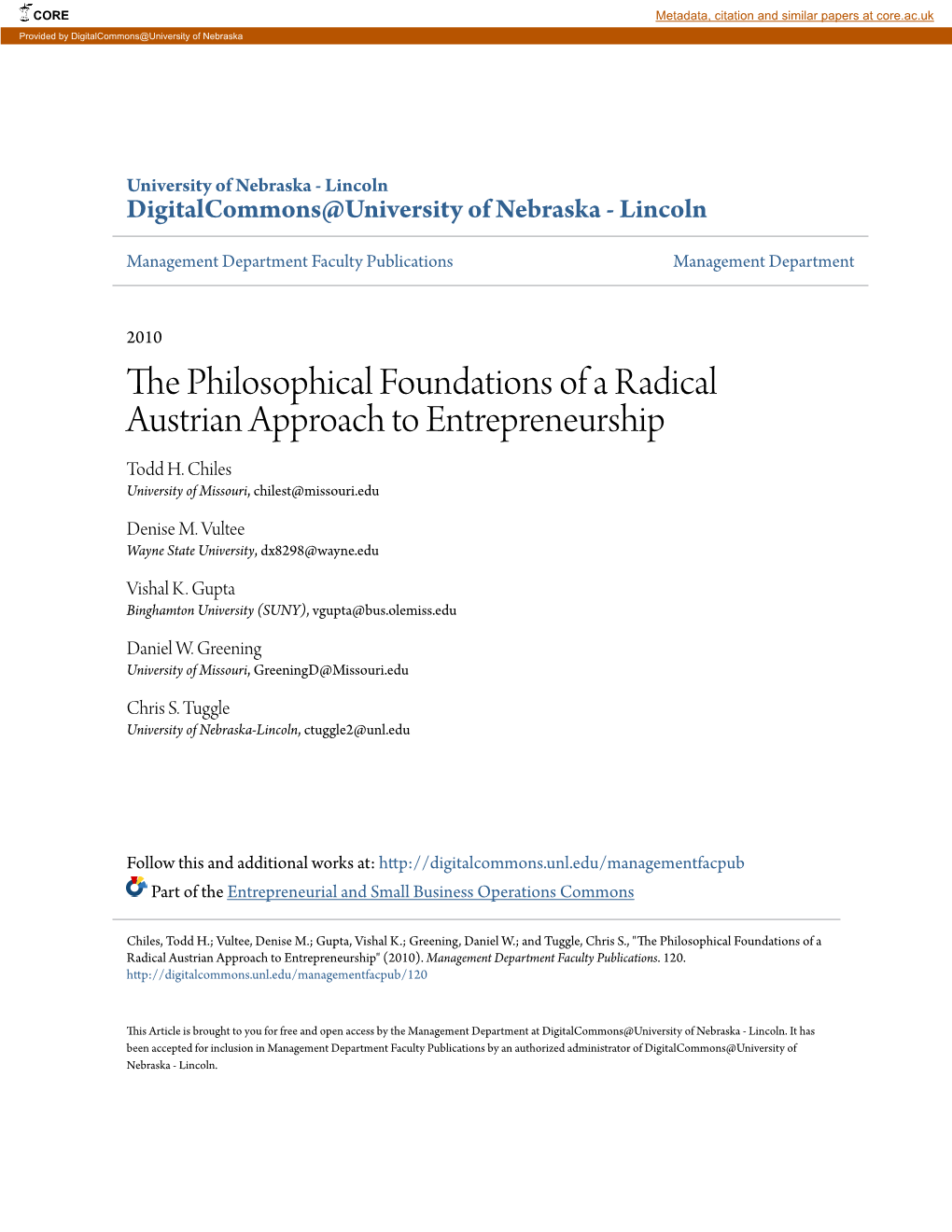 The Philosophical Foundations of a Radical Austrian Approach to Entrepreneurship