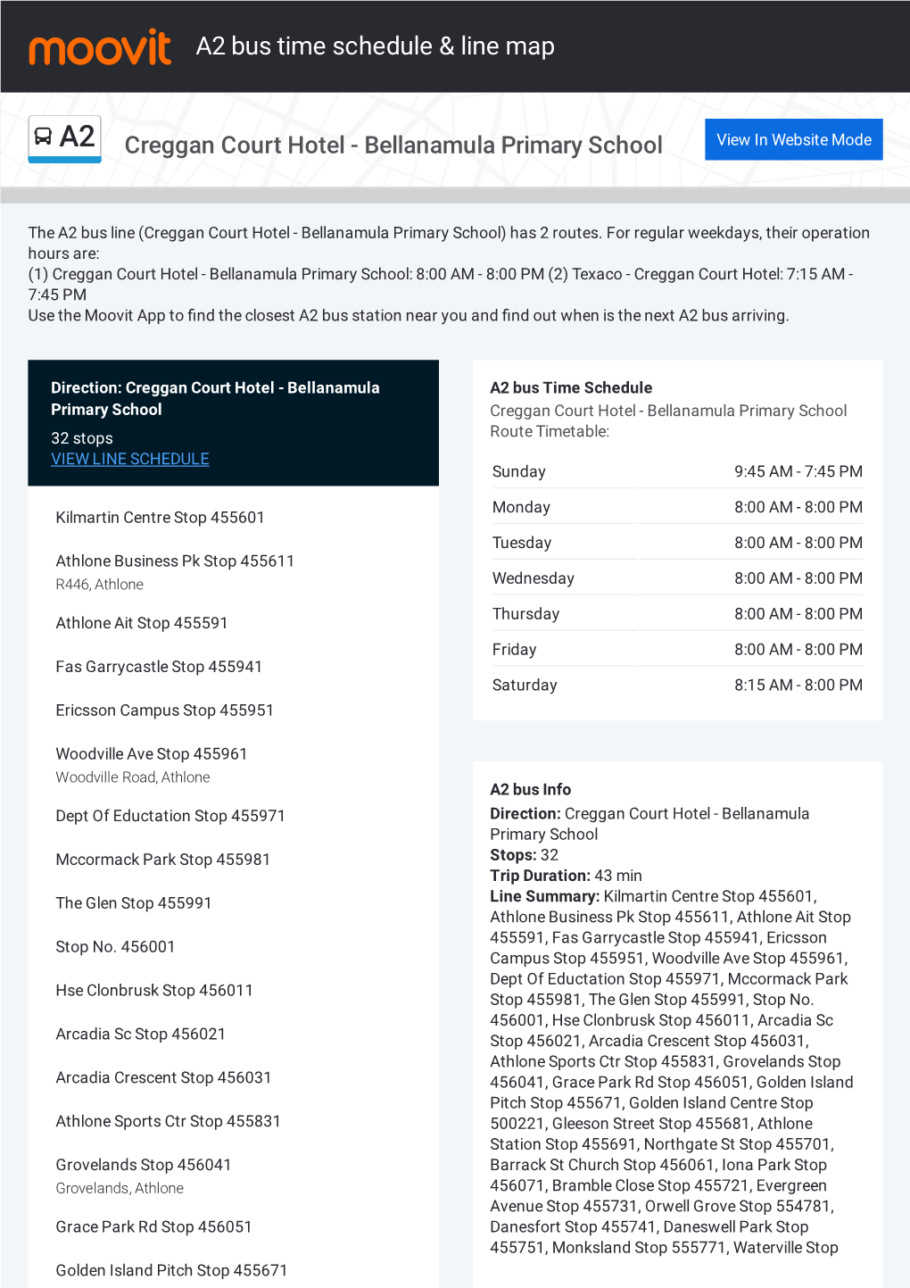 A2 Bus Time Schedule & Line Route