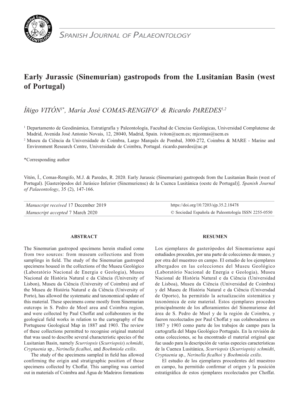 Early Jurassic (Sinemurian) Gastropods from the Lusitanian Basin (West of Portugal)
