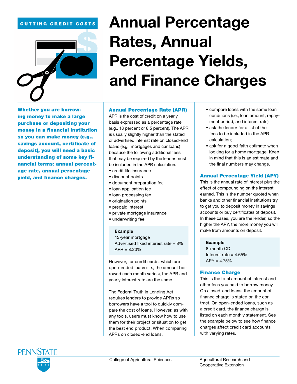 Annual Percentage Rates, Annual Percentage Yields, and Finance Charges