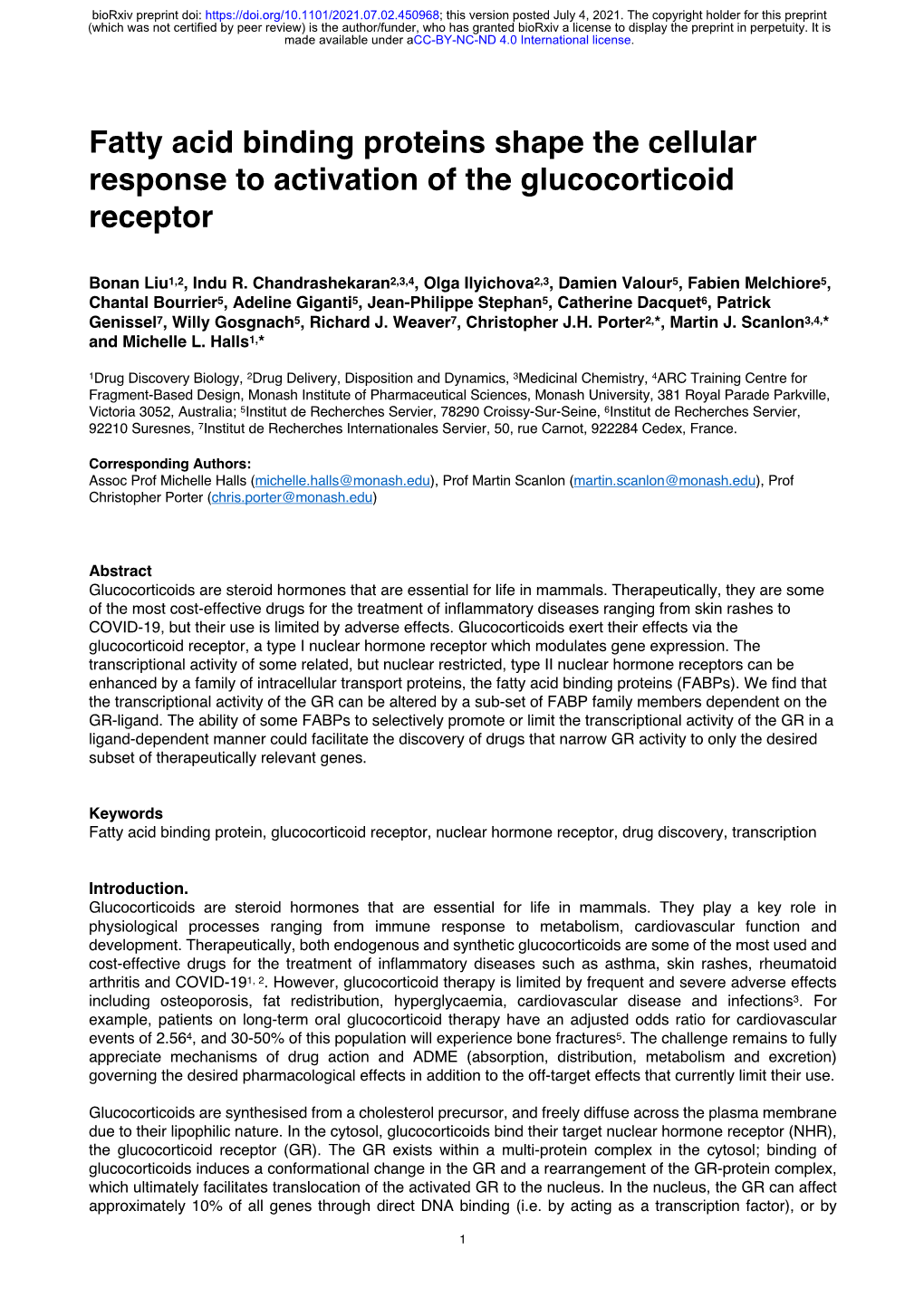 Fatty Acid Binding Proteins Shape the Cellular Response to Activation of the Glucocorticoid Receptor