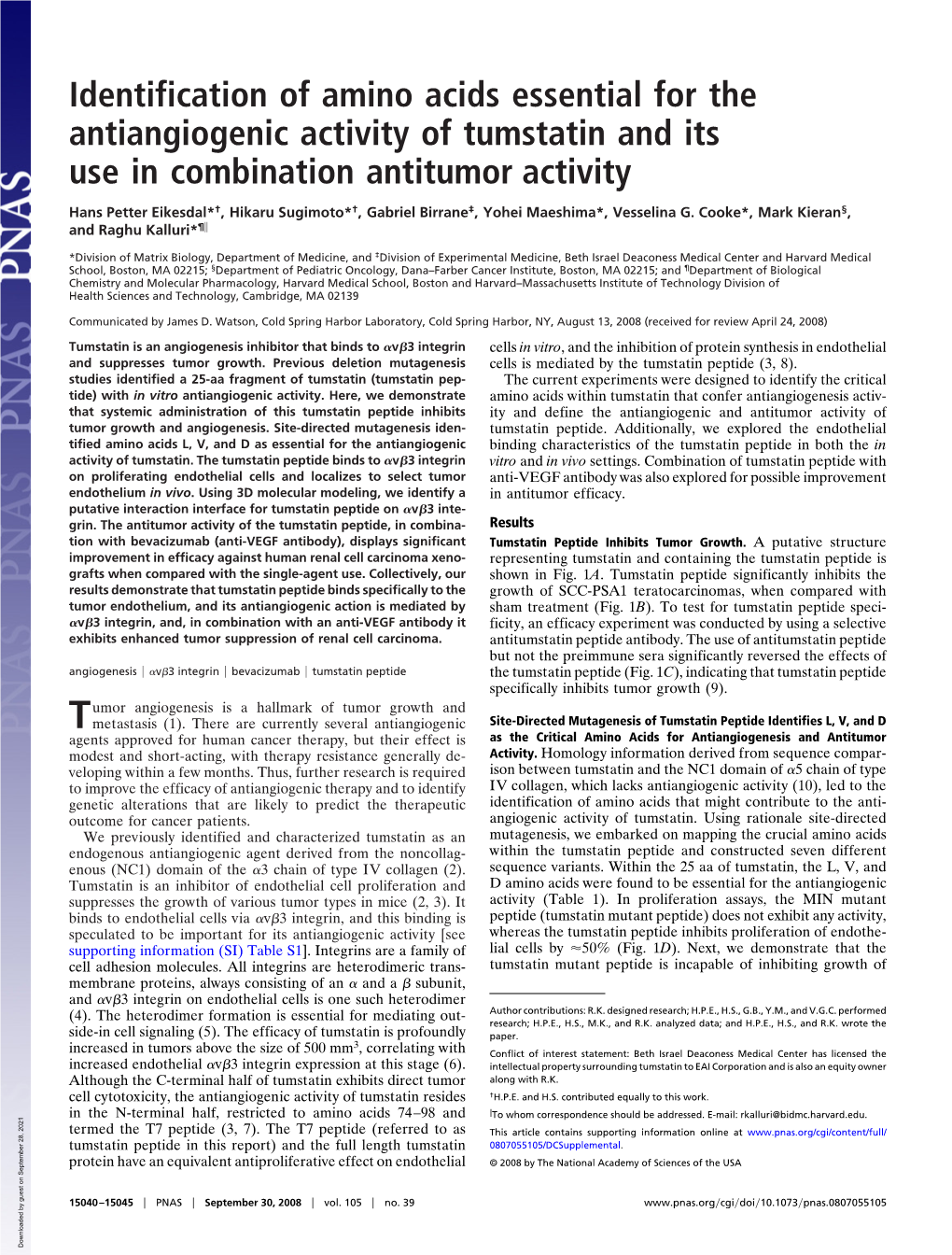 Identification of Amino Acids Essential for the Antiangiogenic Activity of Tumstatin and Its Use in Combination Antitumor Activity