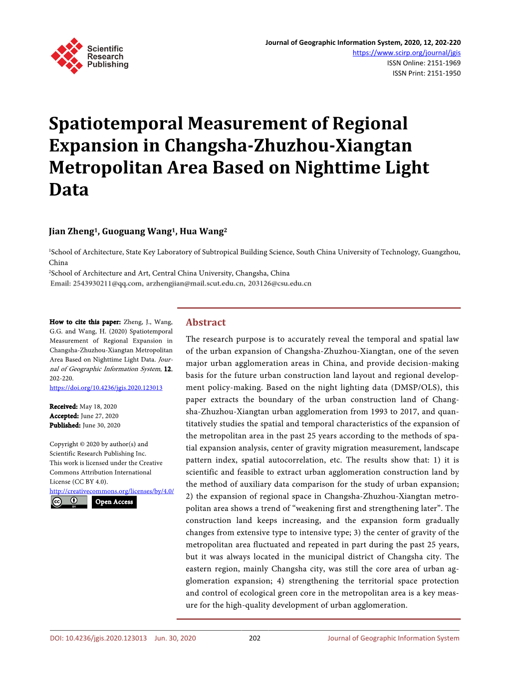 Spatiotemporal Measurement of Regional Expansion in Changsha-Zhuzhou-Xiangtan Metropolitan Area Based on Nighttime Light Data