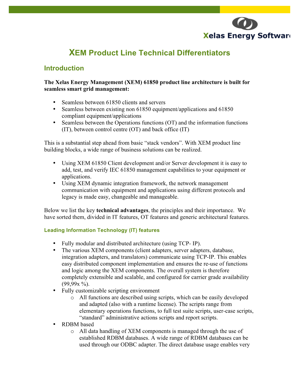 XEM Product Line Technical Differentiators