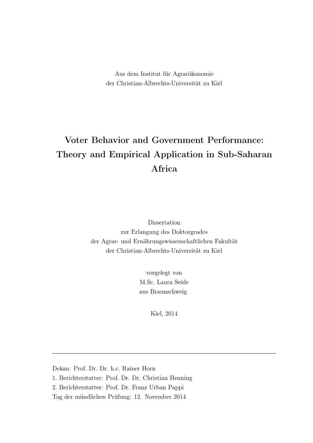 Voter Behavior and Government Performance: Theory and Empirical Application in Sub-Saharan Africa