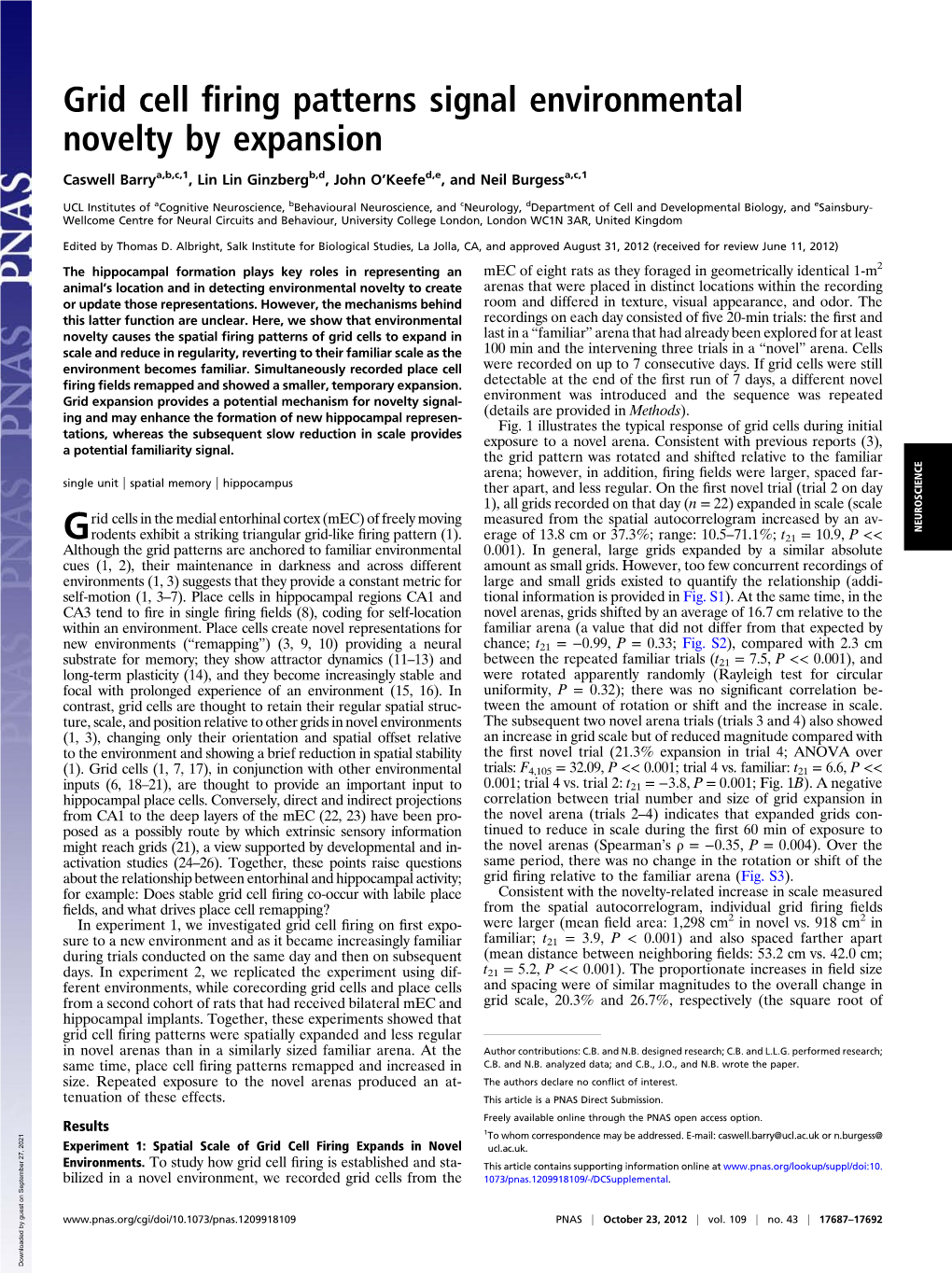 Grid Cell Firing Patterns Signal Environmental Novelty by Expansion