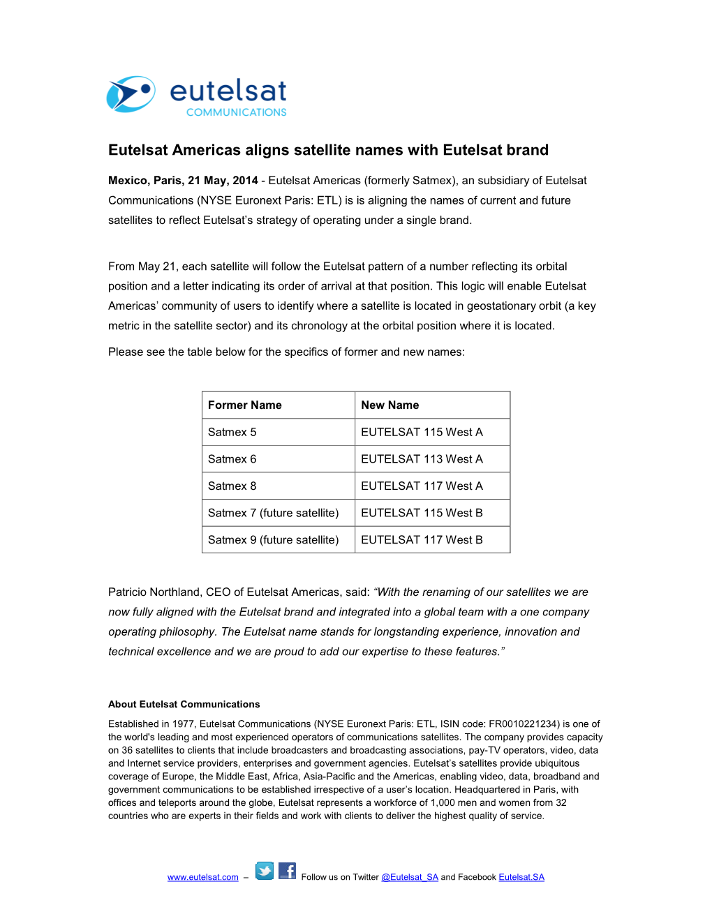 PR 3714 Satmex Satellites Rebrand