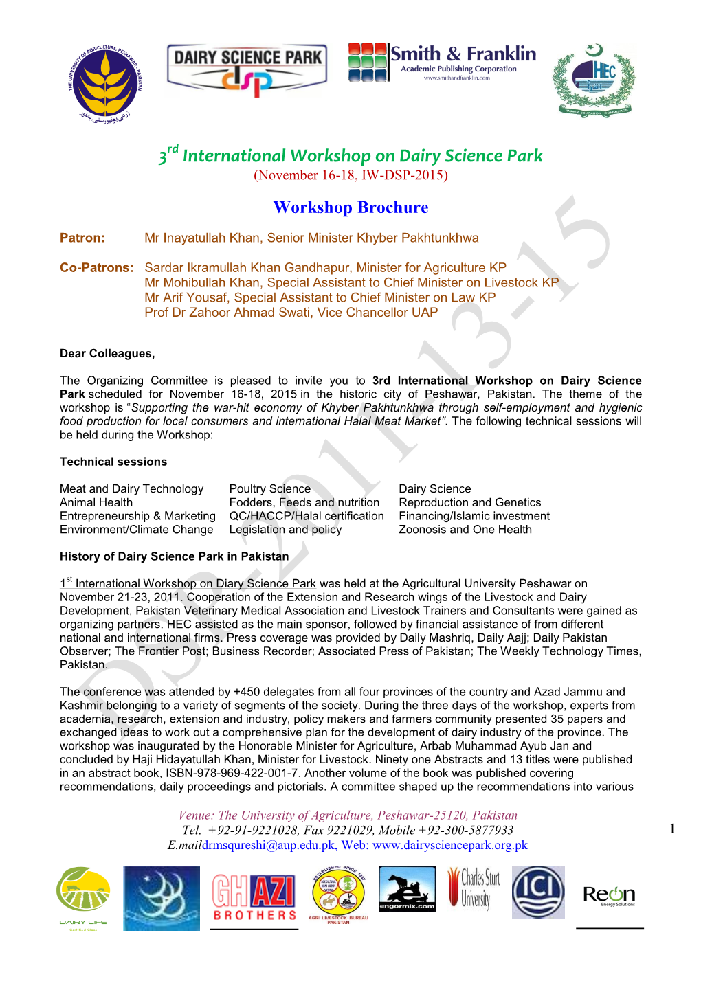 International Workshop on Dairy Science Park (November 16-18, IW-DSP-2015)