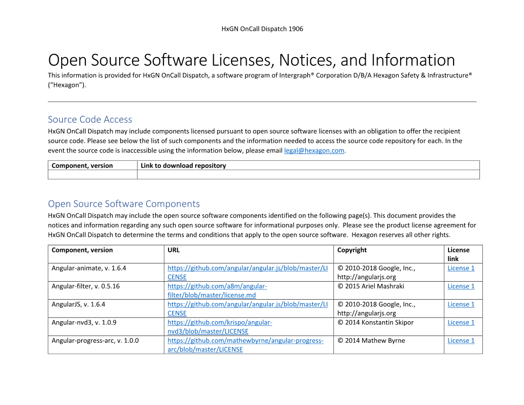 Open Source Software Licenses, Notices, and Information