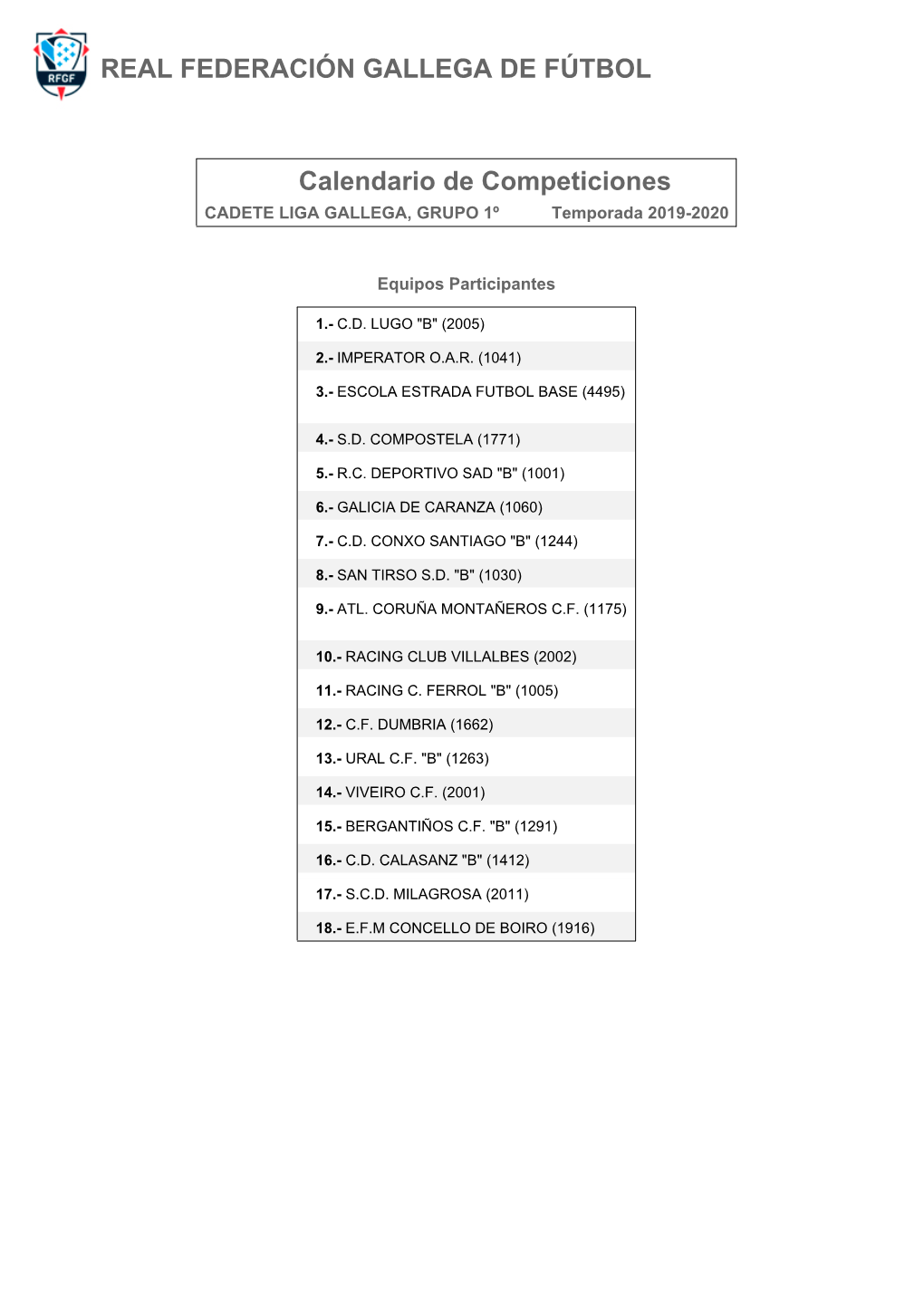 Calendario De Competición