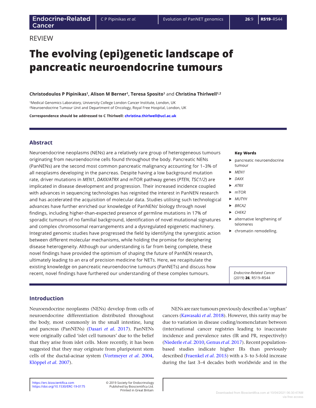 The Evolving (Epi)Genetic Landscape of Pancreatic Neuroendocrine Tumours