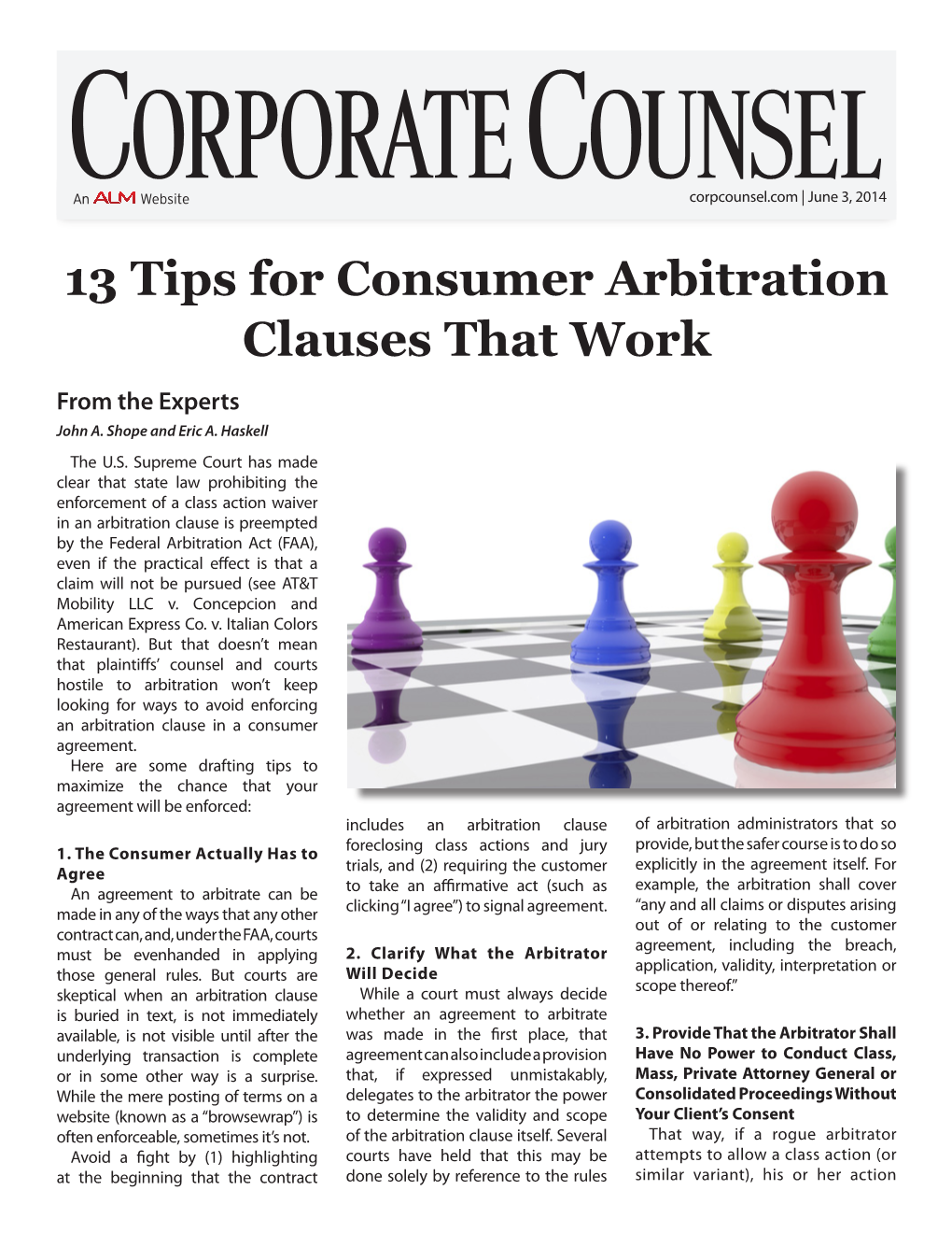 13 Tips for Consumer Arbitration Clauses That Work from the Experts John A