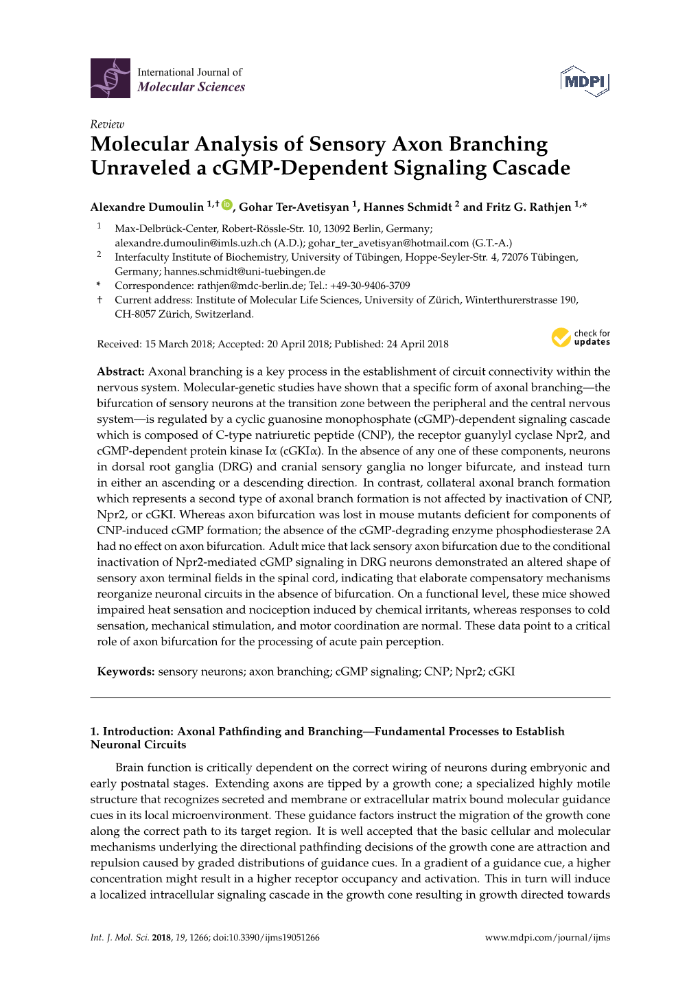Molecular Analysis of Sensory Axon Branching Unraveled a Cgmp-Dependent Signaling Cascade