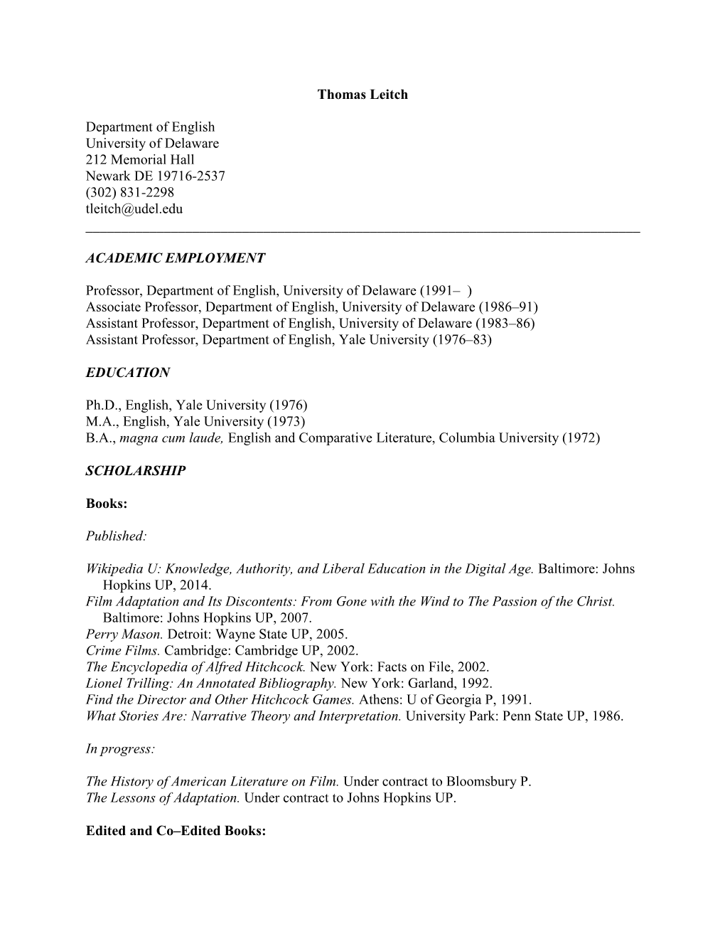 Thomas Leitch Cv