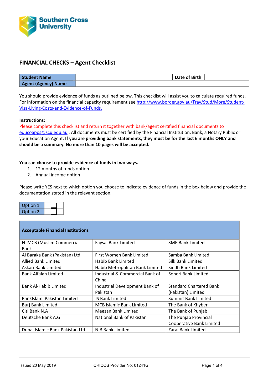 FINANCIAL CHECKS – Agent Checklist