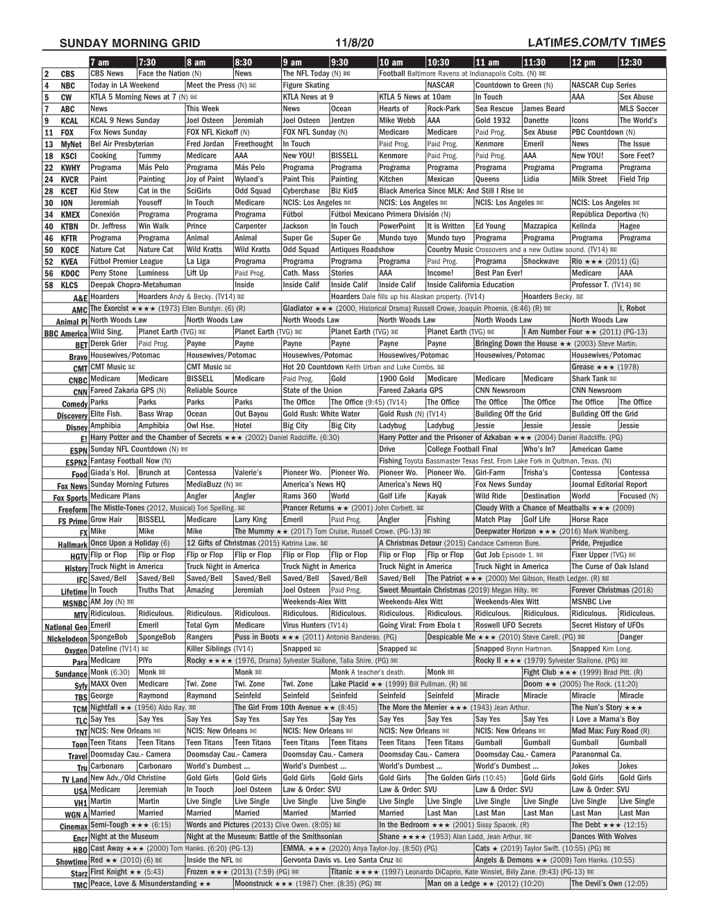 Sunday Morning Grid 11/8/20 Latimes.Com/Tv