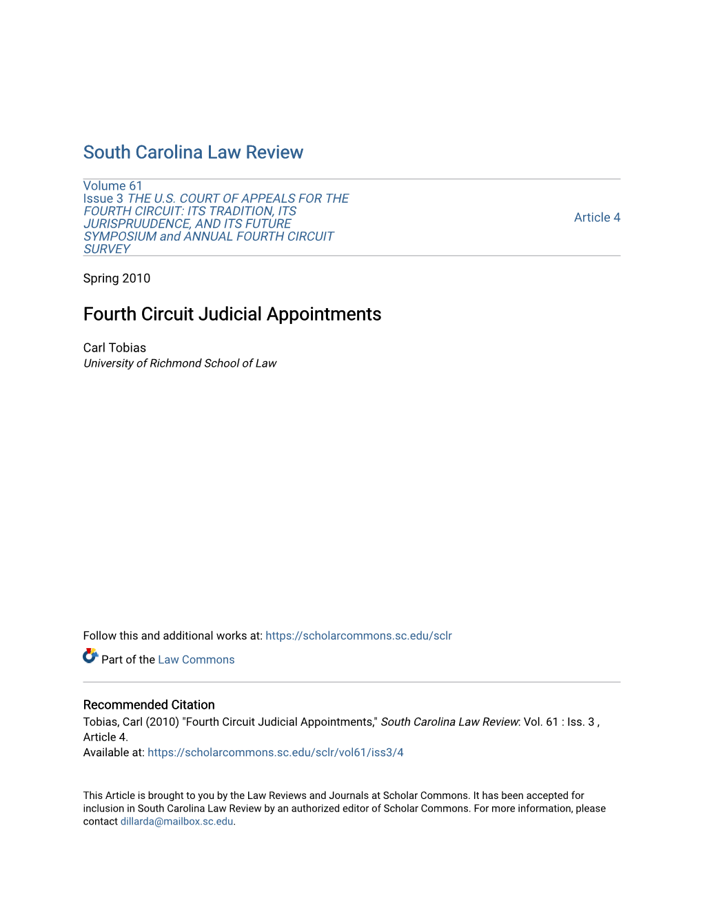 Fourth Circuit Judicial Appointments