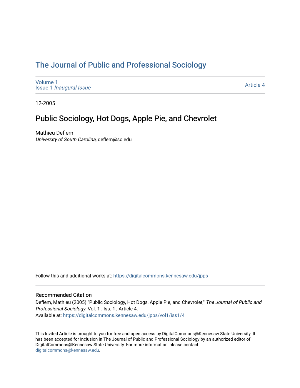 Public Sociology, Hot Dogs, Apple Pie, and Chevrolet