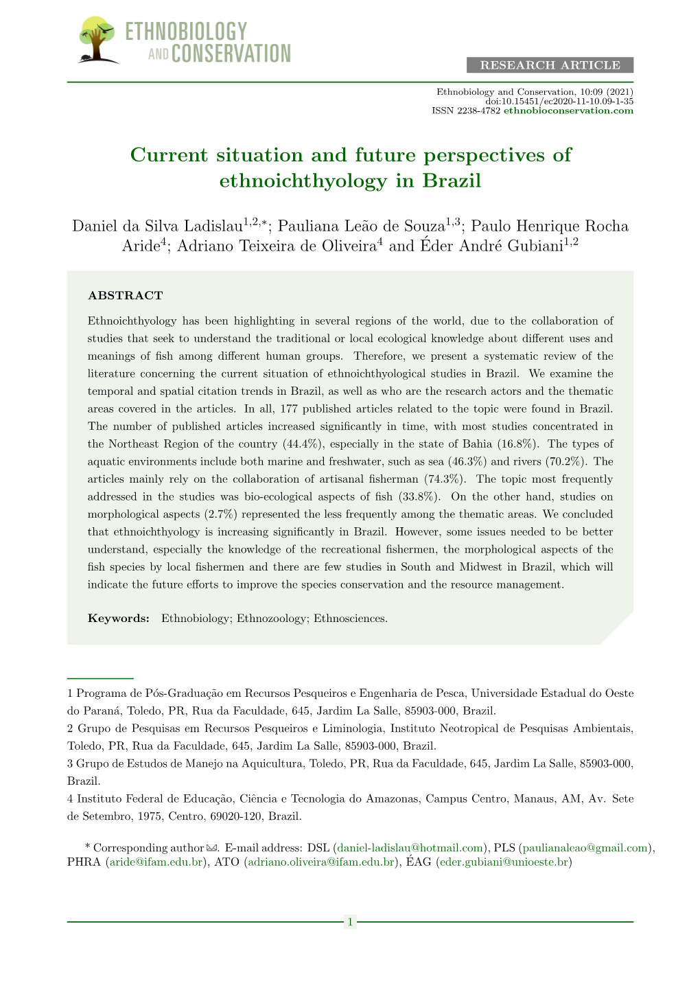 Current Situation and Future Perspectives of Ethnoichthyology in Brazil