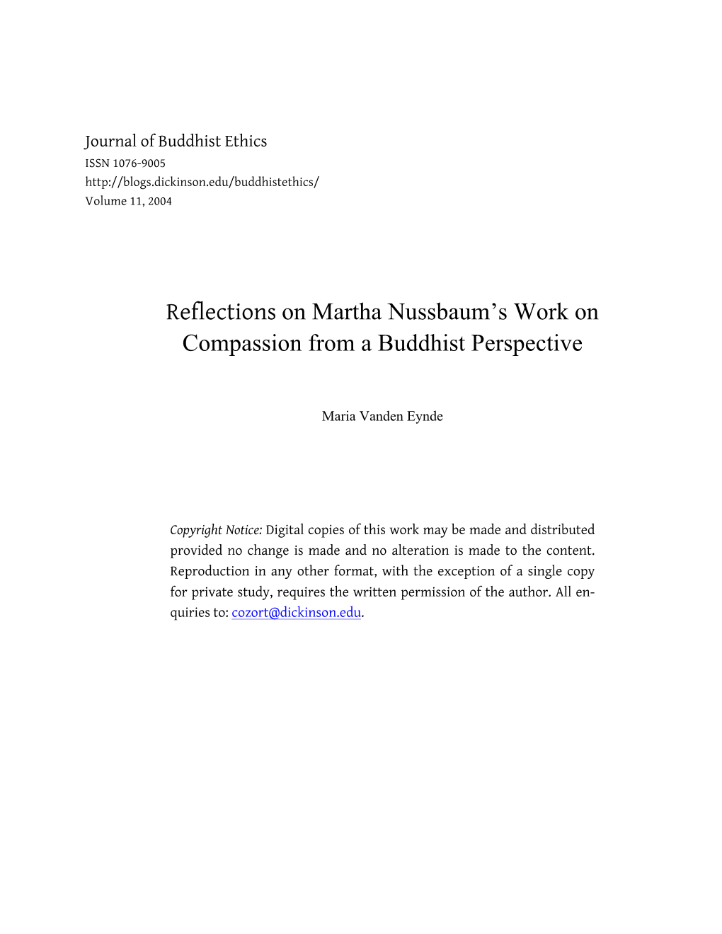 Reflections on Martha Nussbaum's Work on Compassion from a Buddhist Perspective