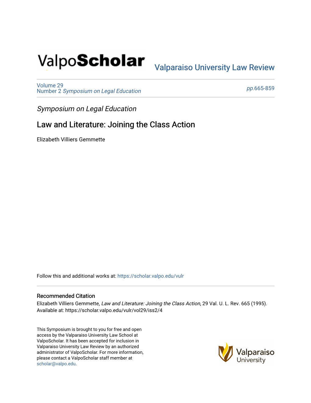 Law and Literature: Joining the Class Action