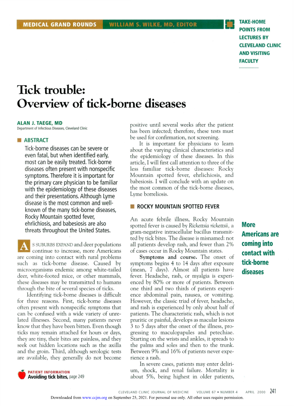 Overview of Tick-Borne Diseases
