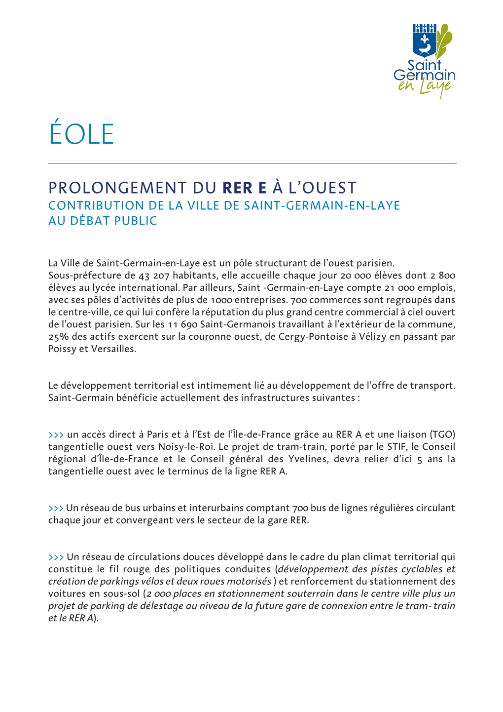 Rer E À L’Ouest Contribution De La Ville De Saint-Germain-En-Laye Au D Ébat Public