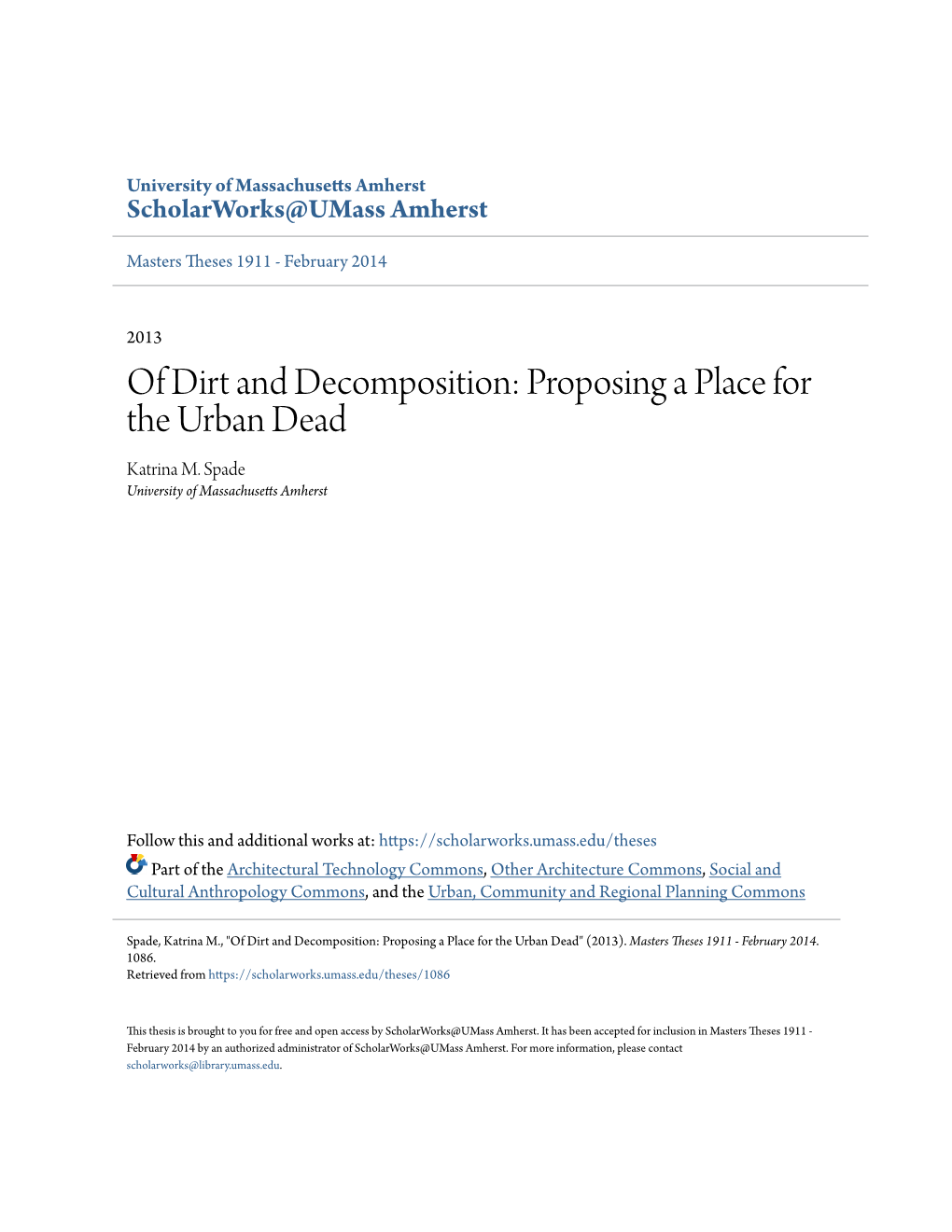 Of Dirt and Decomposition: Proposing a Place for the Urban Dead Katrina M