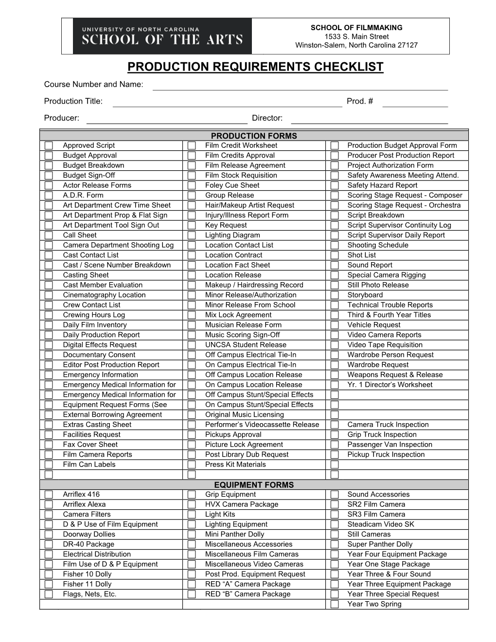 Production Requirements Checklist