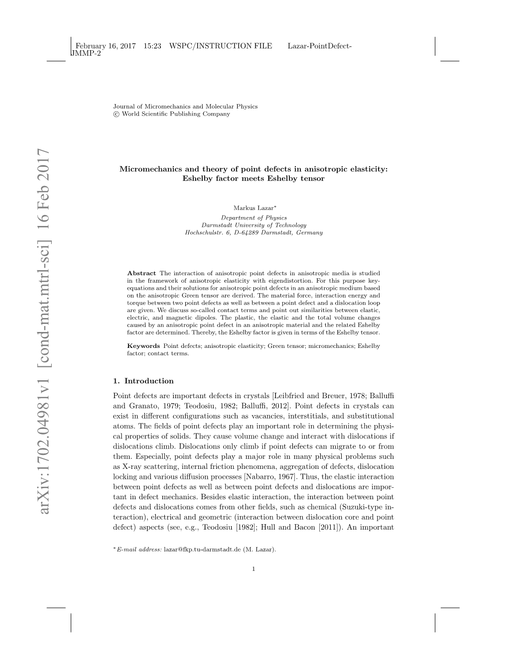 Micromechanics and Theory of Point Defects in Anisotropic Elasticity: Eshelby Factor Meets Eshelby Tensor