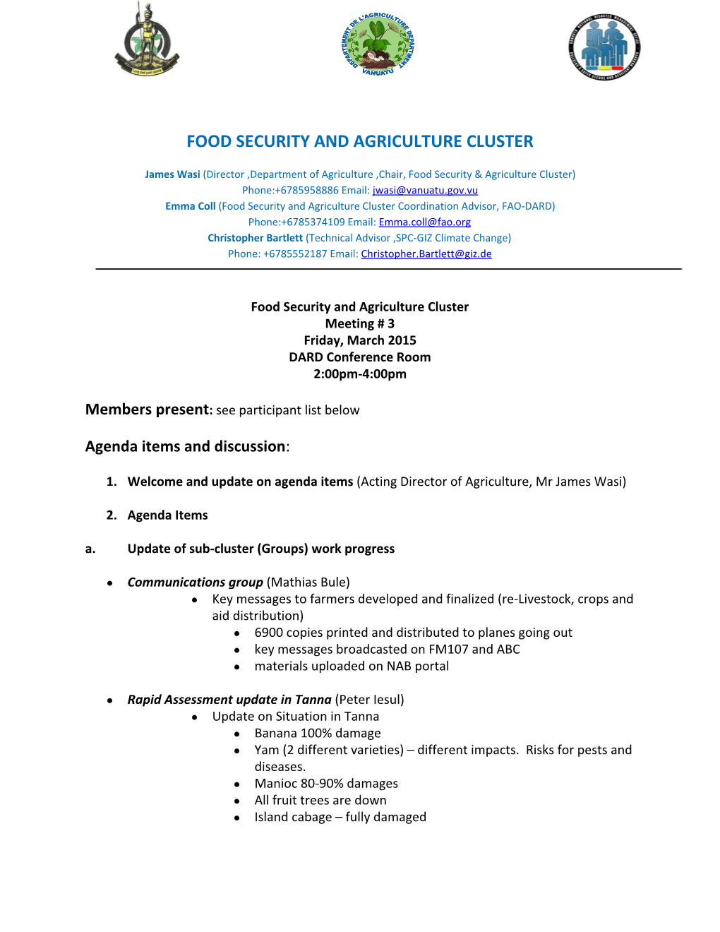 Food Security and Agriculture Cluster