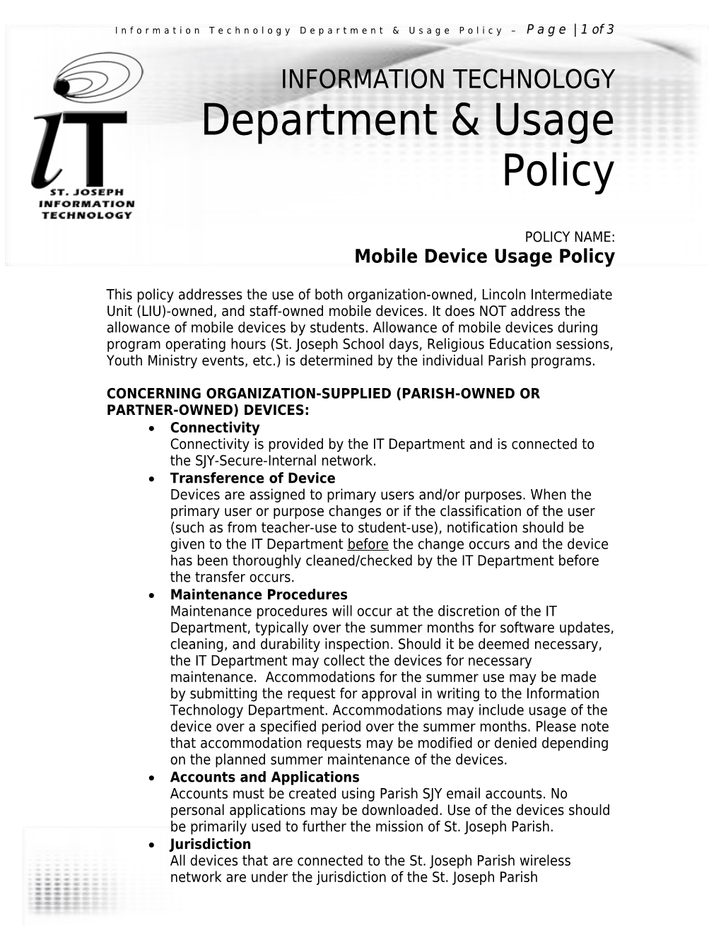 IT POLICY: Mobile Device Usage Policy