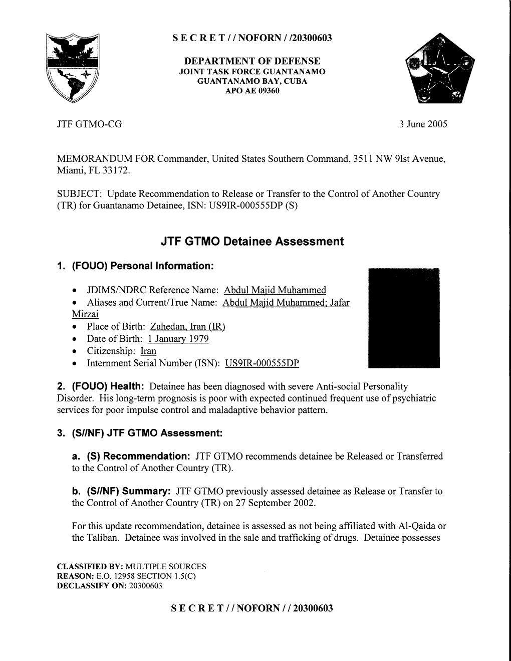 JTF GTMO Detainee Assessment