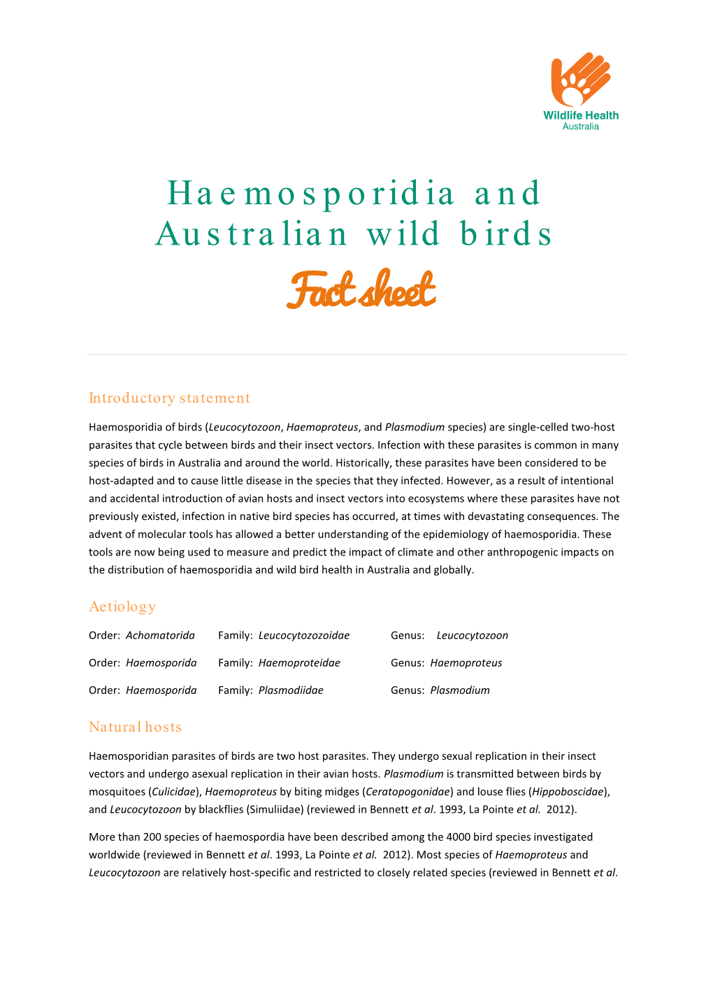 Haemosporidia and Australian Wild Birds Dec 2013