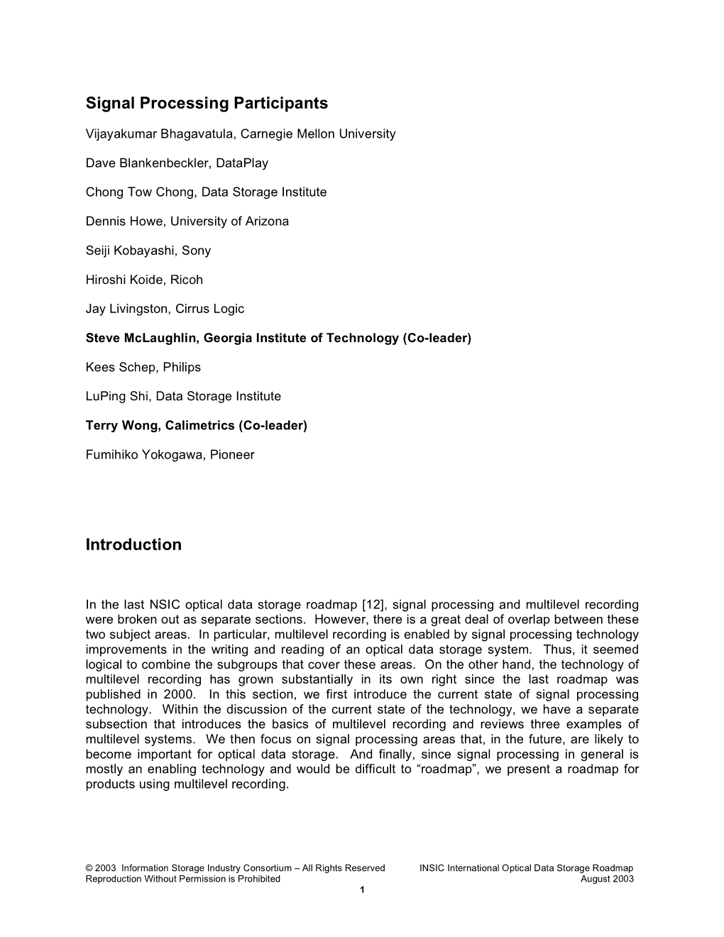 Signal Processing Participants Introduction