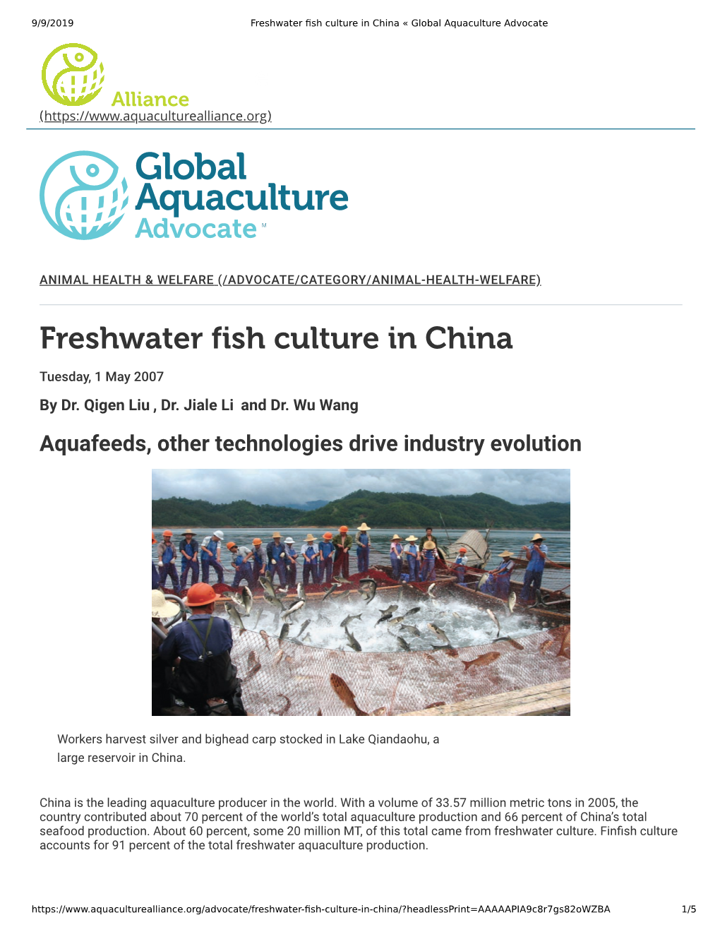 Freshwater Fish Culture in China