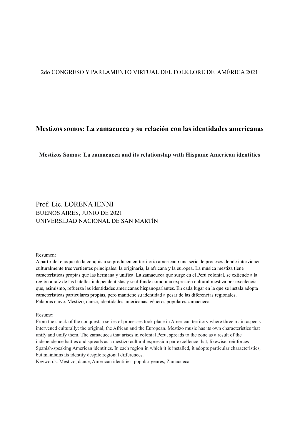 Mestizos Somos: La Zamacueca Y Su Relación Con Las Identidades Americanas